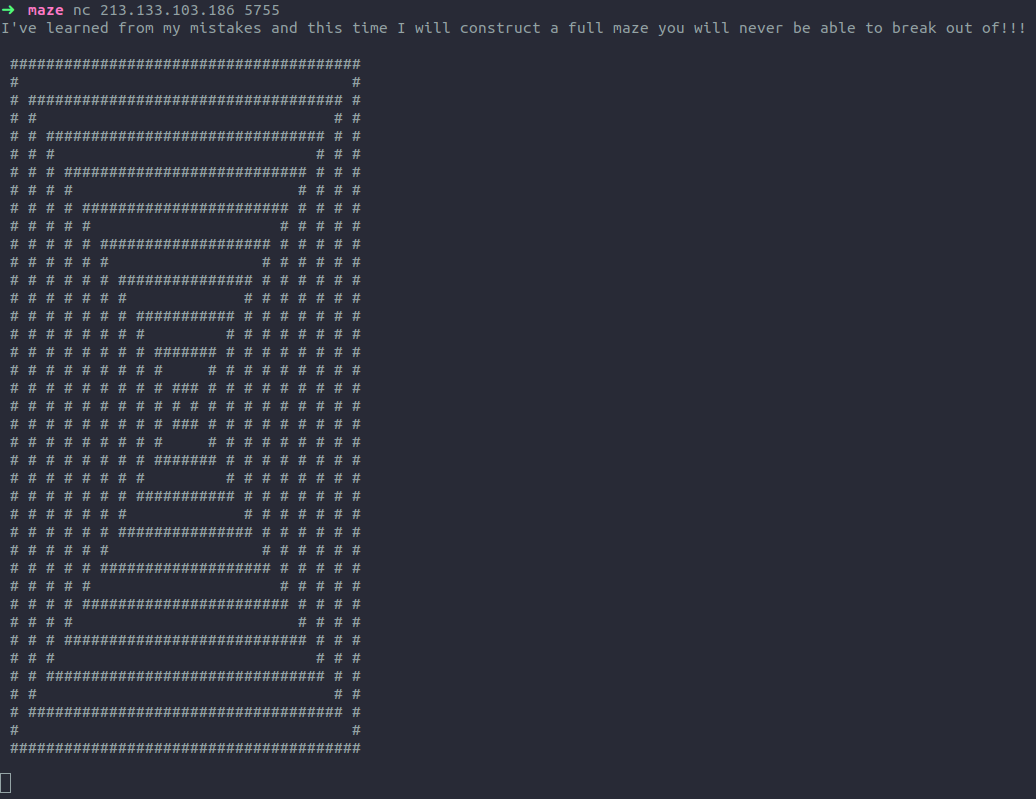 Output when connected to maze challenge server